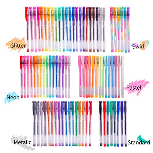 Scriptract Gel Pens For Adult Coloring 100 Colors Set With Glitter Metallic Neon Pastel Swirl Colors, Also Perfect Coloring Set For Kids Doodling Drawing Painting (100 Colors Mixed) #TOP1