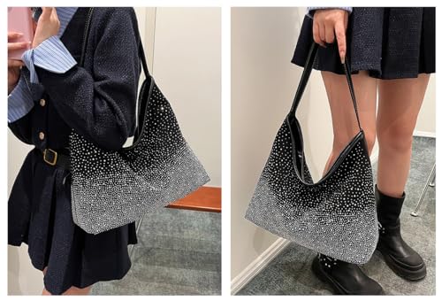 Image of Ladies Rhinestone Hobo Shoulder Bag Large Purse and Handbags Glitter Tote Bag