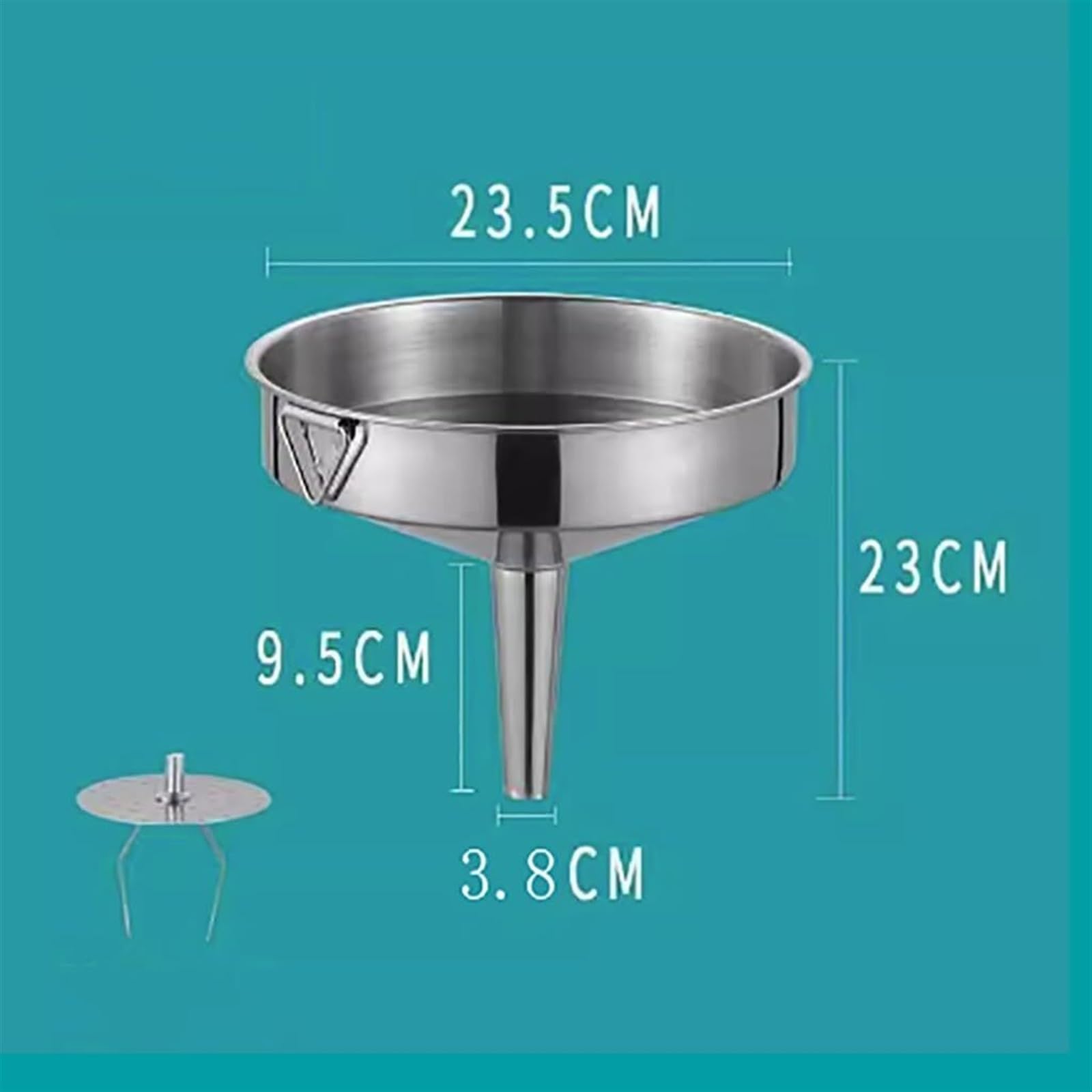 Großer Trichter aus Edelstahl for die Küche, eingedickte Lebensmittel mit Siebfilter, Metallkochen, Umfüllen von flüssigem Pulverkorn – Silber(23.5 * 23cm)