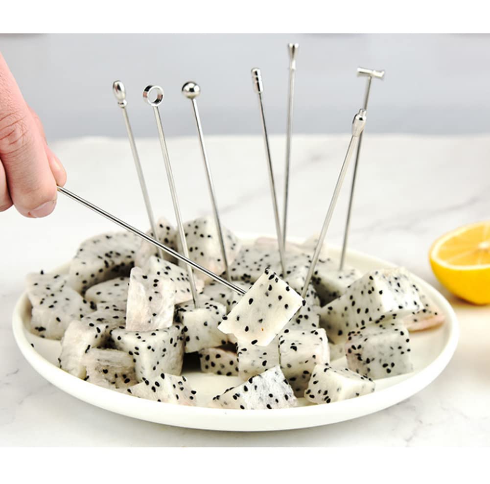 20PCS Cocktail Picks for Drinks, Stainless Steel Cocktail Toothpicks, Reusable Cocktail Skewers, Metal Martini Picks for Olives Appetizers Fruit Bar Barbecue Fruit