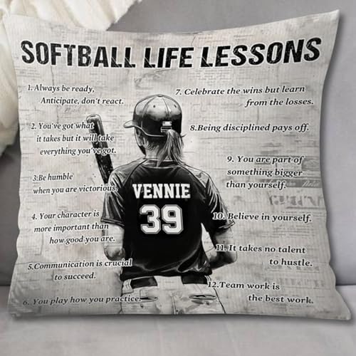 Custom Softball Life Lessons Throw Pillow - Inspirational Personalized Decor for Softball Enthusiasts and Athletes - Image 5