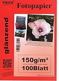 pripa 100 Blatt Fotopapier DIN A4, 150g/qm, high -Glossy glaenzend -sofort trocken -wasserfest-hochweiß-sehr hohe Farbbrillianz, Fuer Inkjet Tinten Drucker