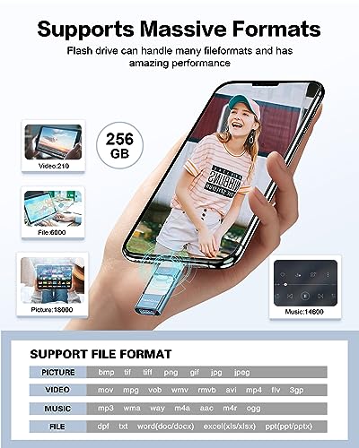 Zarmst 256Gb Flash Drive For Iphone Photo Stick,Thumb Drive Usb Stick High Speed Transfer Usb Drives External Picture Video Storage Memory Expansion For Iphone/Ipad/Pc thumb #3