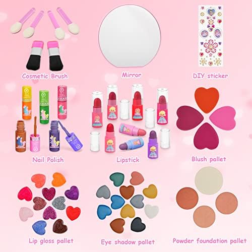 Bloranda 53PCS Kids Makeup Sets for Girls Age 3/5/7/9 Unicorn Real Washable Girls Make Up Set Non Toxic Makeup Kit Children Cosmetics Gifts Set for Girls Age 3-12