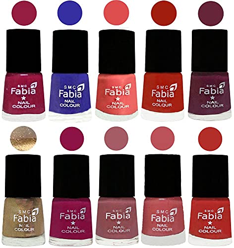 Image of SMC Fabia ALL IN ONE (PACK OF 10), Long Lasting Glossy Nail Polish, 6 ml Each, All Vibrant Colours,01745