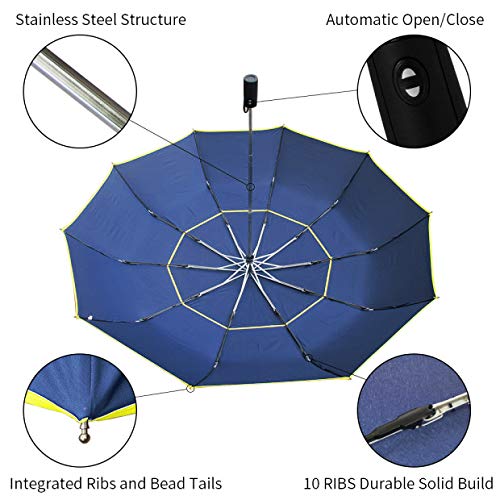 Kalolary Extra Large Golf Umbrella Automatic Open Folding Umbrella Windproof Compact Large Double Canopy Umbrella Travel Folding Umbrella Strong Oversized Rain Umbrellas For Home Family Use (Blue) #TOP2