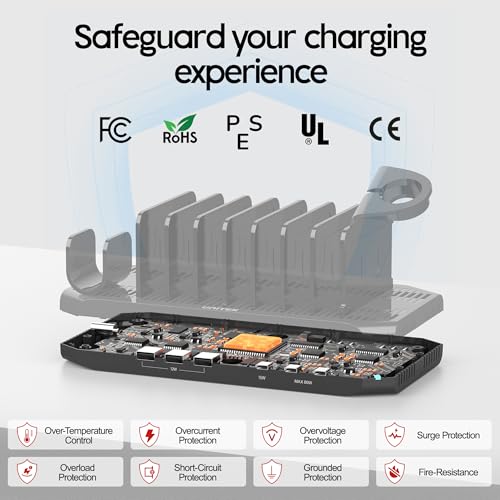 Image of Unitek USB C Charging Station for Multiple Devices Apple - 6 Port MacBook Laptop Charging Dock with Type-C PD 60W Fireproof Fast Charging Stand with Smartwatch & Airpods Holder for iPhone iPad Tablet