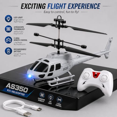 Image of New Age RC Flying Helicopter for Kids | Hand Gravity Sensor, Auto Safety Sensor, USB Rechargeable, Bright 3D LED Lights | Indoor Remote Control Helicopter Toy | Red | Age 4+ Years (Millitary)