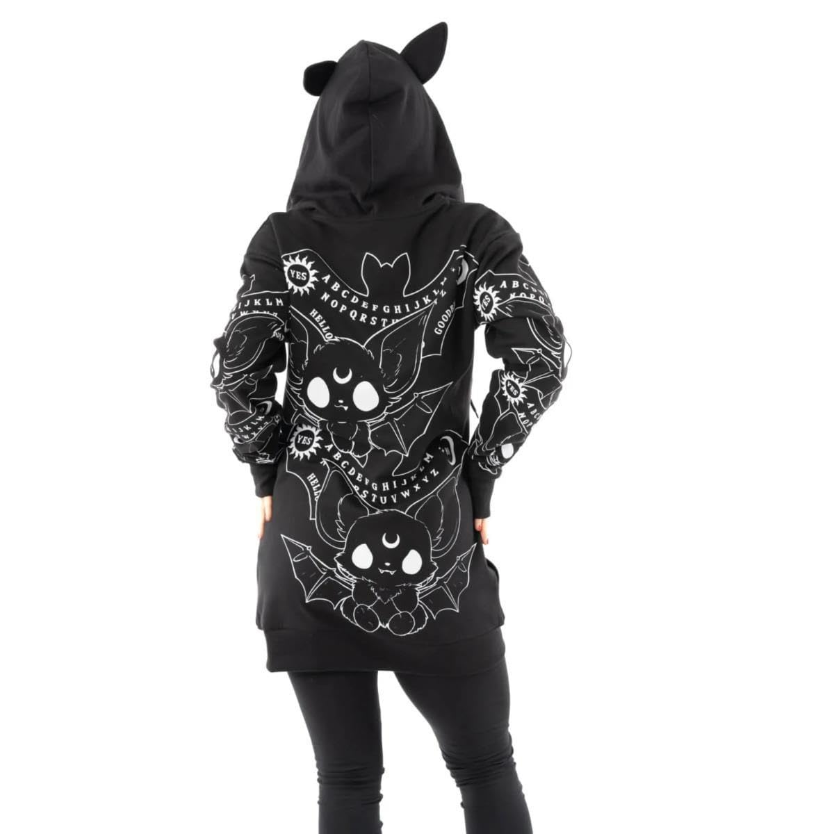 Heartless Felpa con Cappuccio Ouija Bats - Felpa con Orecchie di Pipistrello Gotico Nero, Stile Occulto Alternativo, Nero, 2XL
