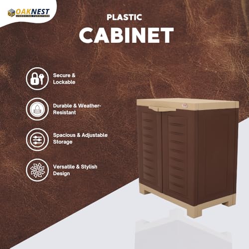Image of Oaknest Supreme Fusion-01 Plastic Storage Cabinet | Compact & Multipurpose Storage Solution | Waterproof, Durable & Lightweight | Ideal for Home, Office & Garage | Brown and Dark Beige