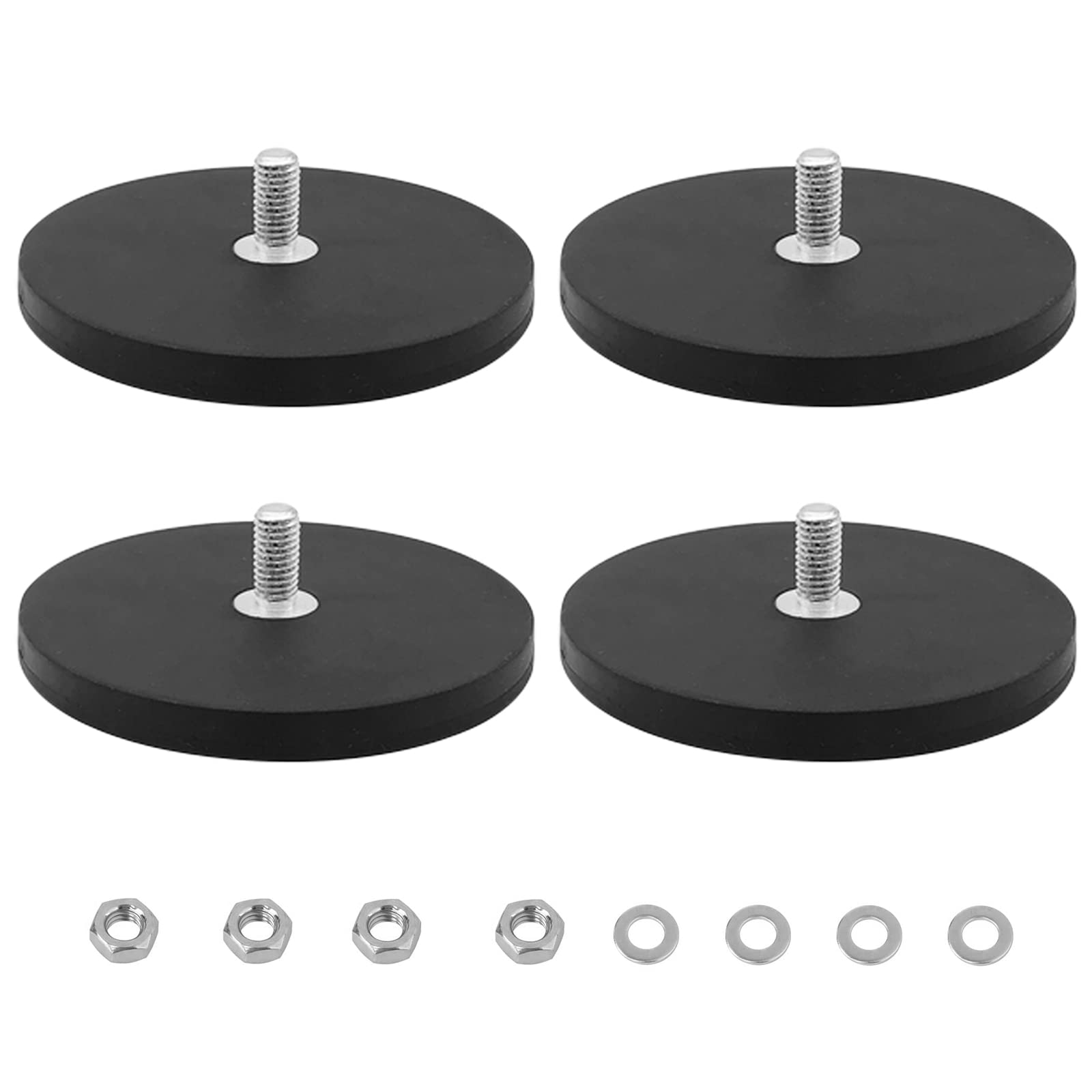 Lot De 4 Aimants En Néodyme Caoutchoutés M6 Filetés - Diamètre 43mm, Charge Max 8.5kg, étanches, Anti-rayures - Pour Fixation Lourde Extérieure