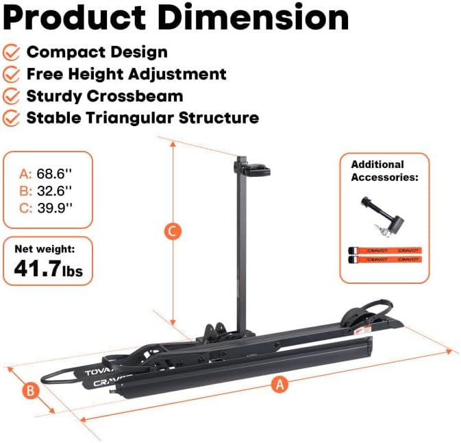 Miniatura 2 de CyberRack E1 - Portabicicletas plegables de capacidad de 100 libras para enganche de remolque, portabicicletas eléctricas pesadas para 1 bicicleta
