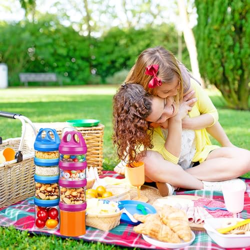 Image of SELEWARE Stackable Snack Containers for Kids Toddlers Adults, Blue & Red