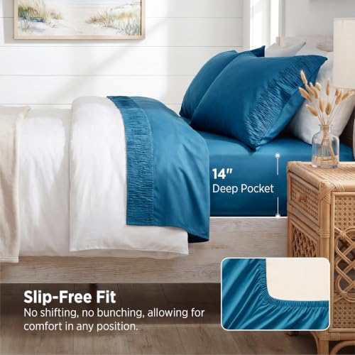 Image of Bedsure Twin Sheets Set - 3 Pieces Soft Twin Bed Sheets - Breathable & Cooling - Hotel Luxury - Easy Care Polyester Microfiber Bedding for Women, Men, Teal Blue