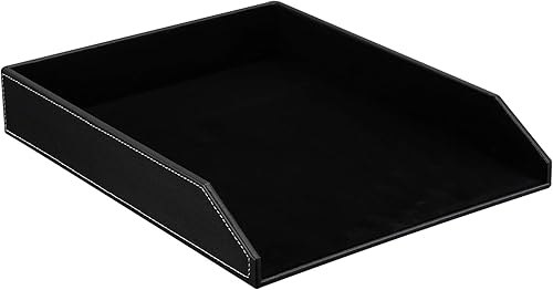 Miniatura 9 de KINGFOM Bandeja de cartas, bandeja organizadora de papel de cuero, soporte de madera para archivos de escritorio, archivador de escritorio, soporte