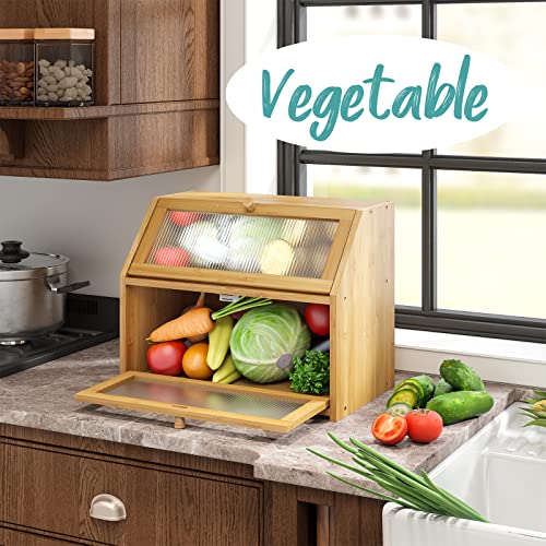 Vriccc Large Bread Box For Kitchen Counter, Double Layer Bamboo Wooden Large Capacity Bread Storage Bin With Acrylic Wavy Door Panel #TOP7