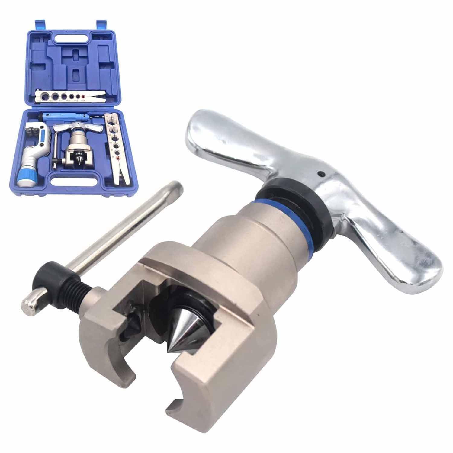 Brake Line Flaring Tool Kit Swaging HVAC Pipe Expander Repair Eccentric Cone Refrigeration for Brass Copper Tube 45 Degree (5 in 1 Kit)