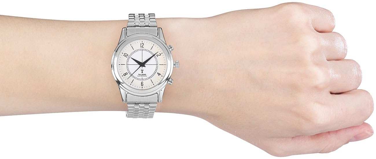 Sprechende Armbanduhr: Sprechende Seniorenuhr mit Funk, filigranes Ziffernblatt, versilbert (Herrenuhren, Uhren, Damen)
