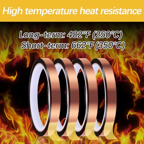 Image of 2 Rolls 10mm x 33m 108FT Up to 250℃(480℉) High Temperature Heat Resistant Tape, Adhesive Heat Tape for Sublimation,Electronics,Soldering,Circuit Board,Heat Press(Brown)