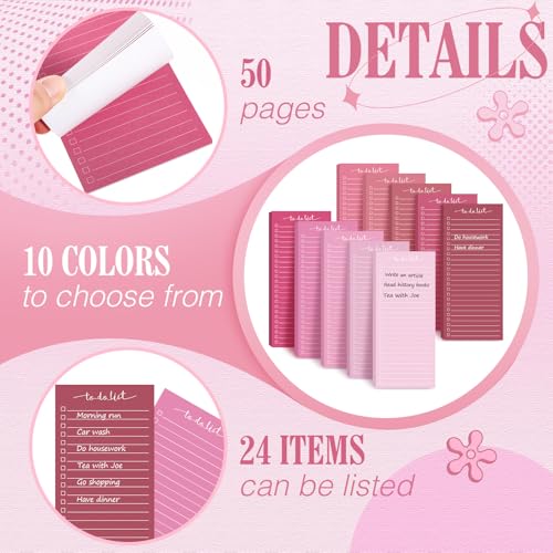 Image of Censen 10 Pack 500 Sheets to Do List Notes Daily Checklist Notepad with 50 Sheets Undated Memo Pad Color Block Shopping List Weekly Plan Notepad Organizer Planners(Gradient Pink,Lined) | Note Book 512 Sheets Colorful Memo Pad Office School Supplies Planner Shopping Weekly Plan Task Organizer Tear-off Design