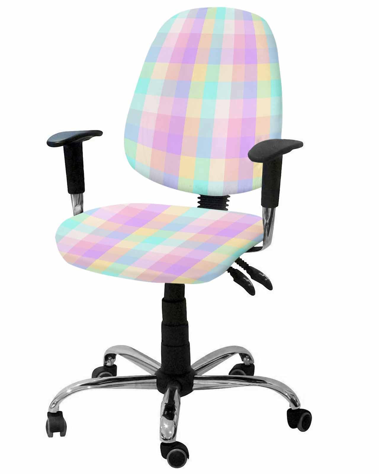 Colorful Plaid 2 Pieces Computer Office Chair Covers Set,Stretchable Desk Rotating Chair Seat Cushion Slipcover Back Covers,Modern Simple Abstract Lattice Geometric Slipcover Back Cover Protector