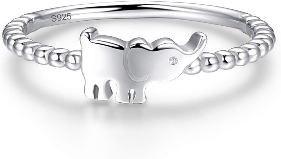 Girls Fashion Rings 925 Sterling Silver Cute Elephant Rings 925 Sterling Silver Animal Rings for Teen Girls Comfort Fit Size 6-9