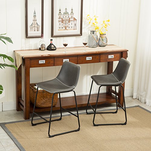 Roundhill Furniture Lotusville Vintage Pu Leather Counter Height Stools, Antique Gray, Set Of 2 #TOP2
