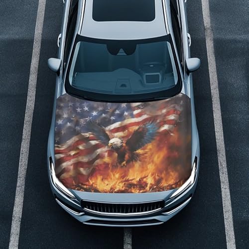 Image of Car Hood Cover Protector,Car Hood Wrap Blanket,All Weather Automotive Exterior Accessories for Most Sedan Small SUV Truck Eagle and American Flag Pattern Design