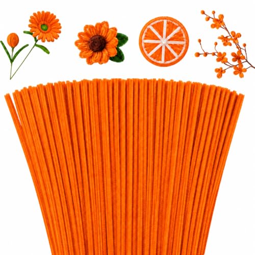 Image of YUNAMI 100 Pcs Pink Pipe Cleaners for DIY Craft Flowers - Fuzzy Chenille Stems & Fluffy Sticks for Arts & Crafts, Creative School Projects, Kids Craft Supplies, Home & Party Decor (Dark Orange, 100)