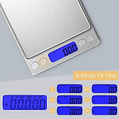 Kitchen Scale, [500g/0.01g] Diyife Food Scale, High Precision Small Digital Scale with 2 Trays, Pocket Scale with LCD Display, PCS Features, Tare, Stainless Steel Platform for Food, Jewelry, Medicine