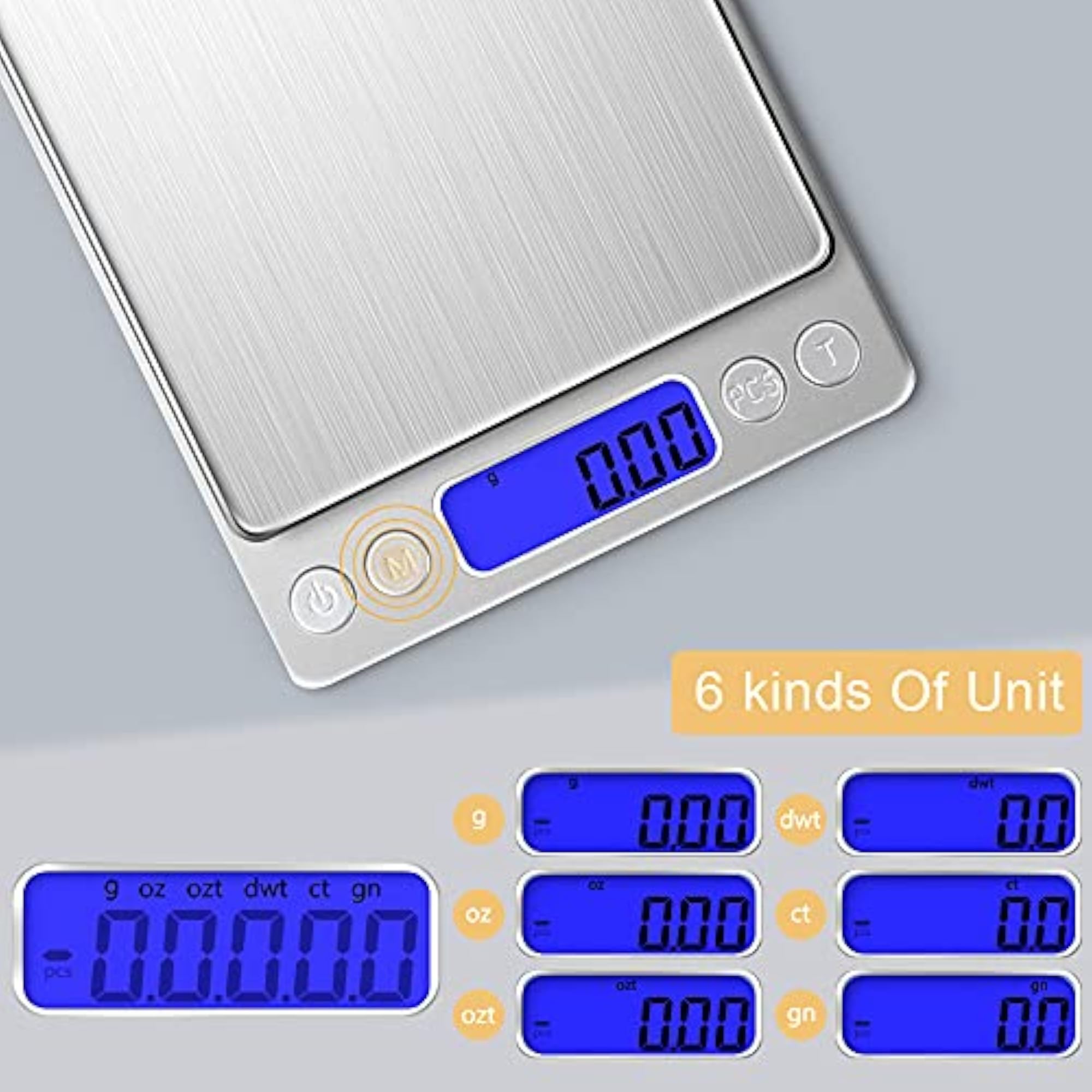 Rechargeable Mini Coffee Scale with Timer, Silver