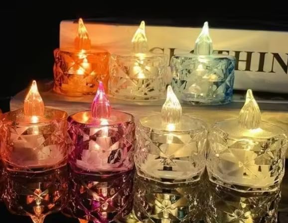 Flameless and Smokeless Decorative Candles Transparent Acrylic Led Tea Light Candle Light for Room, Birthday, Diwali, Christmas, Festival, Events Decor Candles (Standar, 12, Count)-image-20