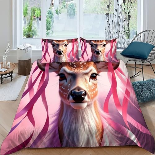 Parure de lit cerf rose microfibre 3D de qualité supérieure - 3