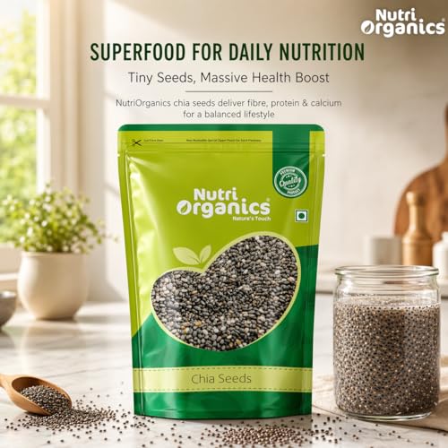 Image of NutriOrganics Raw Unroasted Chia Seeds for Eating with Omega 3 and Fiber for Weight Loss Management - 200 Gram