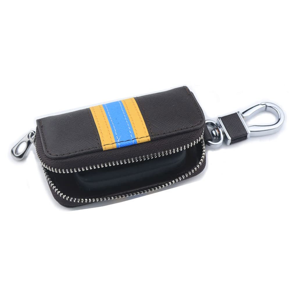 Asudaro Leather Car Key Case - Cowhide Zipper Key Holder Protector With Key Ring (Brown, 8.5x4cm)