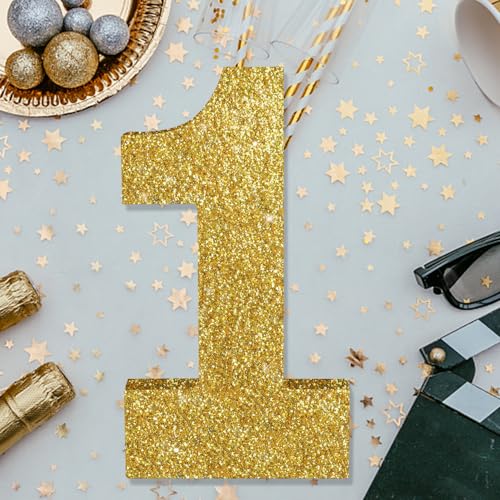 Image of TONIFUL 7.8 Inch Gold Glitter Number 1 Wooden Table Centerpieces Birthday Party Decorations,Shining Golden Digit 1 for Birthday Decorations,New Year,Graduation Decoration,Anniversary,Prop (1 Pack)