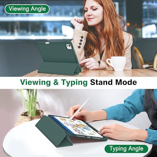 Image of Fintie SlimShell Case for iPad Pro 11-inch (M5) 2025 / (M4) 2024 - [Built-in Pencil Holder] Soft Flexible TPU Protective Stand Back Cover, Midnight Green
