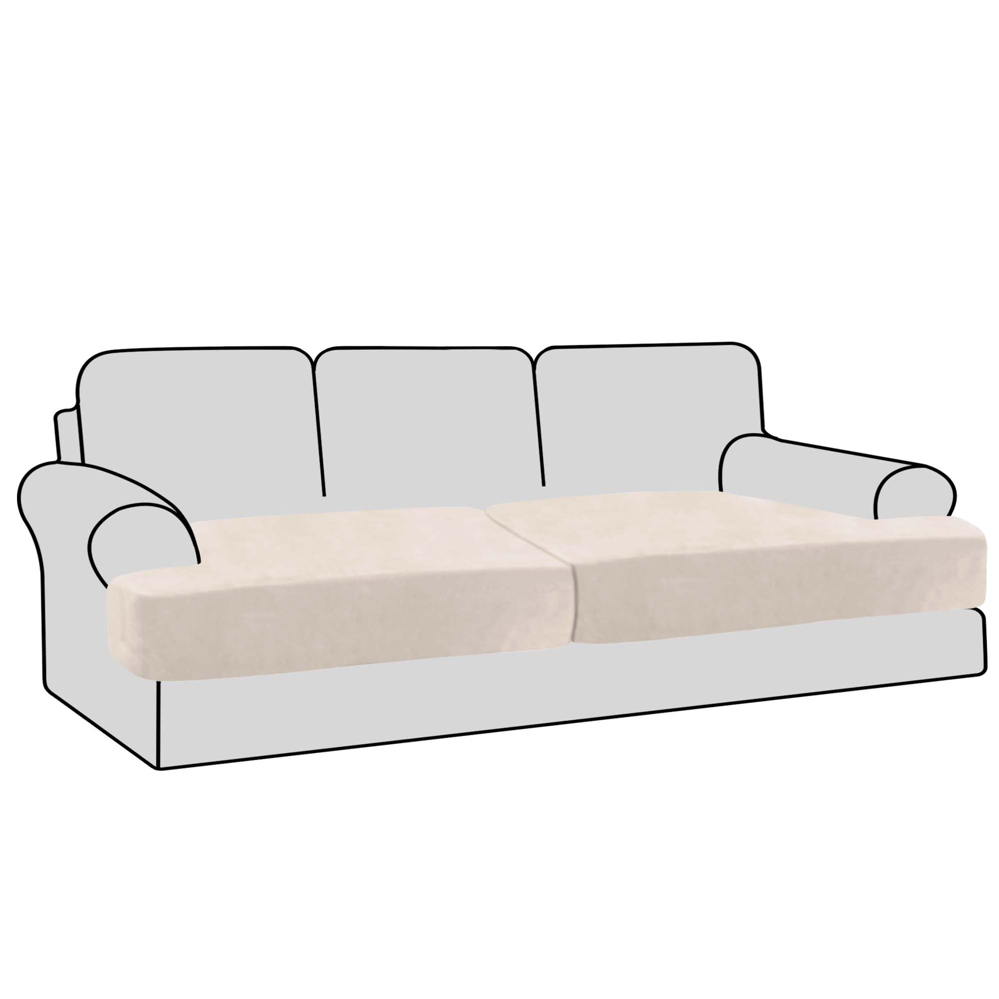H.VERSAILTEX Stretch Velvet 2 Piece T-Cushion Cover Sofa Separate T-Cushion Cover Plush Seat Cushion Cover for Sofa Couch Cushion Slipcovers Furniture Protector with Elastic Bottom, Ivory