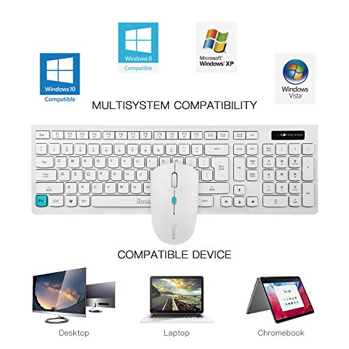 Wireless Keyboard and Mouse Combo,【Full Size Chiclet Keyboard,Long Battery Life】 RECCAZR Ultra Thin 2.4G Cordless Optical Wireless Mouse and Keyboard Set with Nano USB Receiver (White) - Thumbnail 2