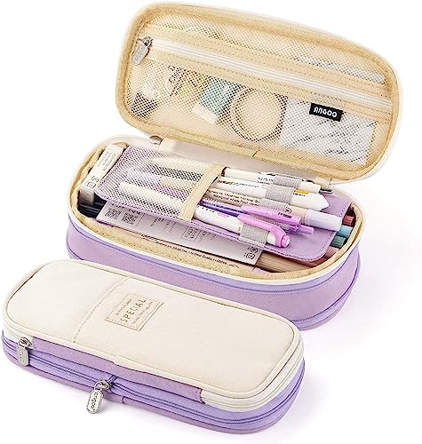 Image of Large Capacity Pencil Case Pouch, Cute Aesthetic Big Capacity Zipper Cases Pen Portable Office Stationery Makeup Bag, Desk Organizer for College Adults Women Men (Purple)
