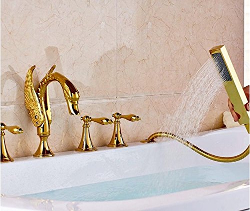 Mélangeur baignoire 5 pièces Gowe finition or avec bec pivotant - 4