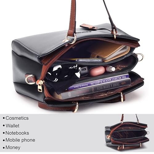Image of HAWKWOOD Women's Premium PU Leather Structured Handheld Bag with Adjustable Shoulder Strap | Multi-Compartment Office & Casual Tote | Elegant Top Handle Purse for Daily Use