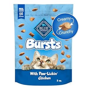 Blue Buffalo Bursts Crunchy & Creamy Cat Treats, Great for Training, Paw-Lickin’ Chicken, 5-oz. Bag
