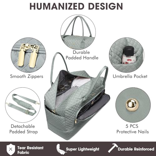 Foto de Bolsa de viaje grande para mujer, bolsa de mano para llevar en la noche, bolsa de viaje de fin de semana con bolsillo húmedo, artículos de tocador para fin de semana, Z-verde oscuro-3 piezas, Bolsa de (imagen 4)