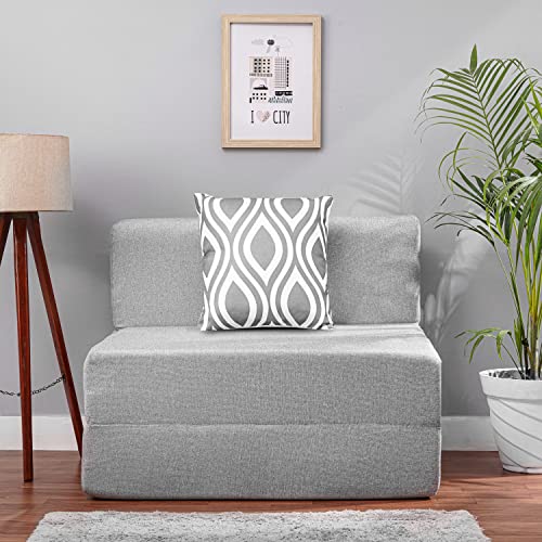 Image of Convertible Fabric Sofa Cum Bed | Foldable Double Foam & Washable Cover with Cushions | Modern Design Use Living Room & Guest Room (Silver-Multi-Silver, 3X6 Ft)