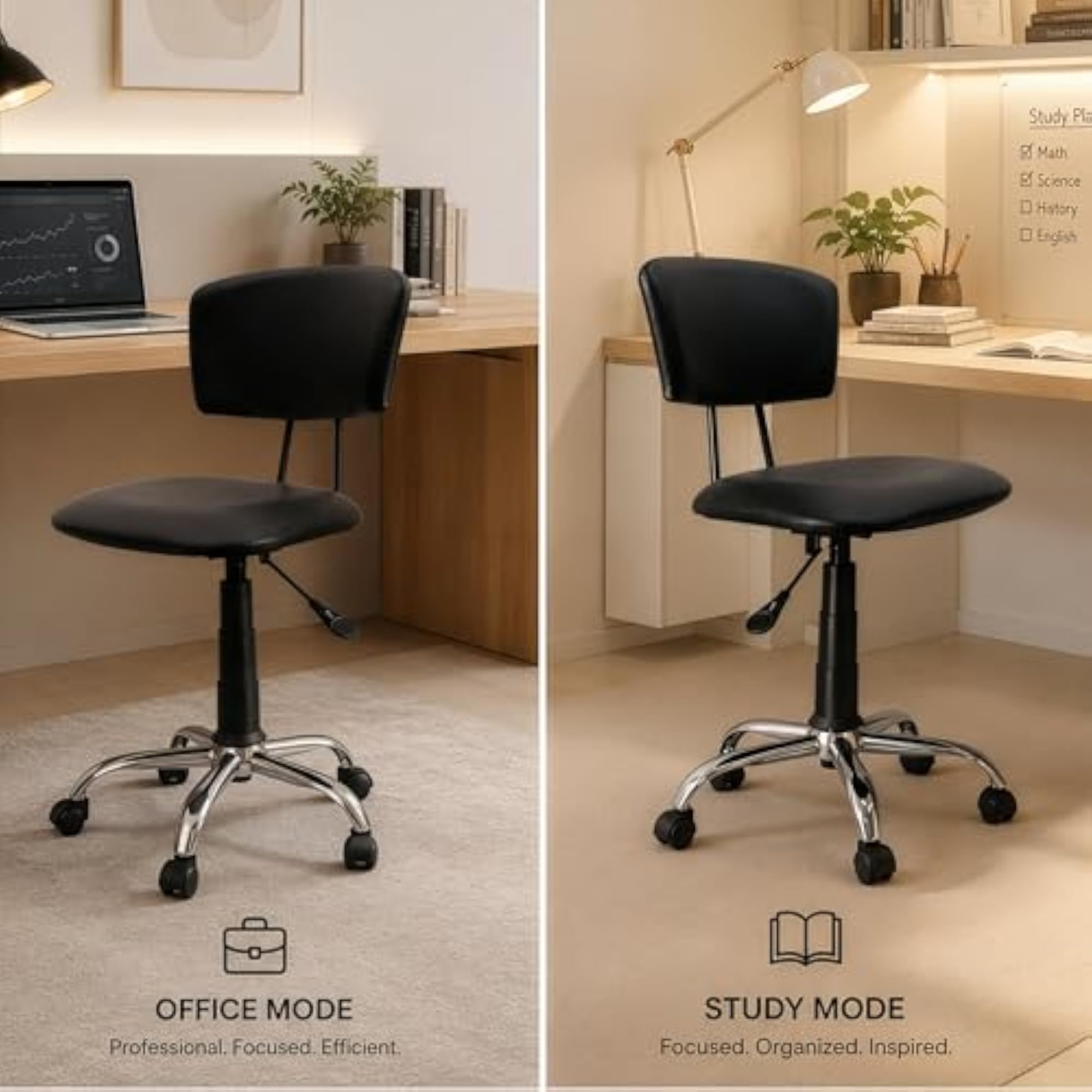Seating Vibe Square Rolling Stool, Black