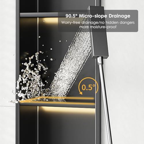 LED Duschregal - Schwarz Einbauregal Einbaublock Keine Fliesen benötigt, Verschiedene Größen (90 x 28 cm) für Smart Bad Nizat & Moderne Beleuchtung