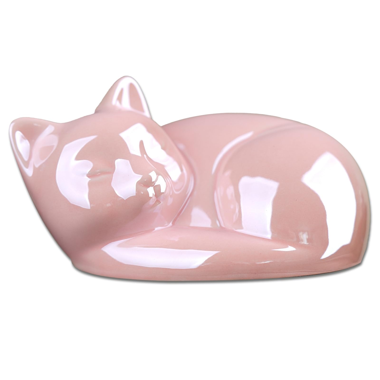 Duuclume Ceramic Cat Urns for Ashes,Sleeping Cat Dog Memorial Keepsake Box,Pet Urn Container (Pear Pink,Cat, 270ml)