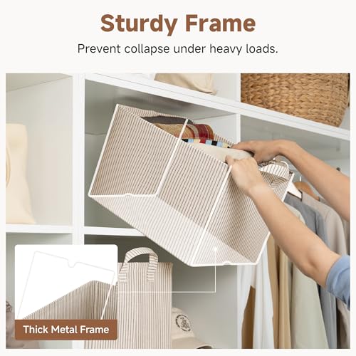 StorageWorks Fabric Storage Bins, Khaki and Beige Stripes, 2-Pack - Image 5