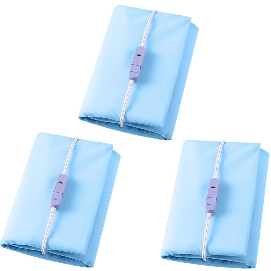 Boncare® Stay-On Large Vinyl Electric Heating Pad for Neck and Shoulders and Back Without Auto-Off, Low & High Heat Levels, Waterproof Hot Heat Pad with Washable Cover (12”x24”, 3-Pack)